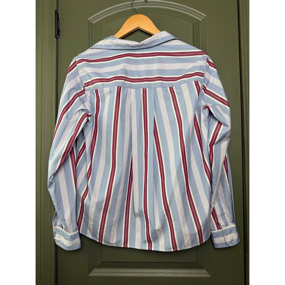 NEW Frank & Eileen SILVIO Untuckable Button-Up Blue Multi Stripe Shirt Womens XS - Picture 7 of 9